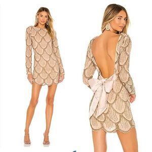 NBD Tristan Sequin Mini Dress Gold Nude Bow Back Revolve NWT $368 SZ S